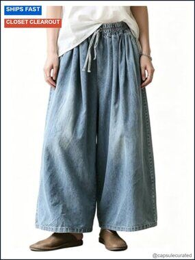 Wide Leg Baggy Jeans Plus Size Loose Elastic Waist Denim Pants Deep Pockets
